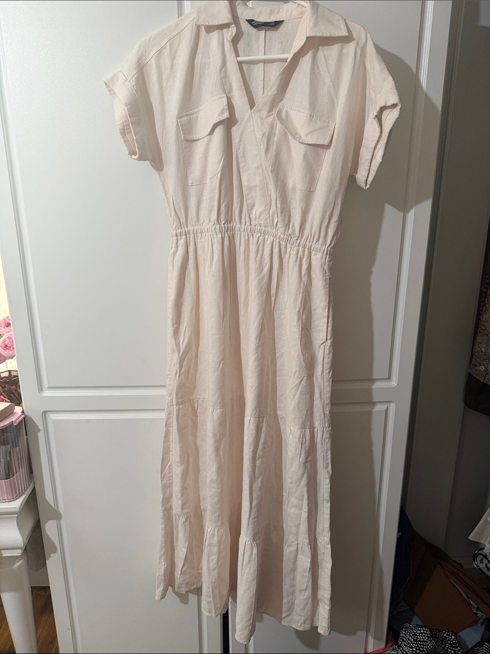 Vera Wang Pale Cream Maxi Shirt Dress with Tiered Skirt